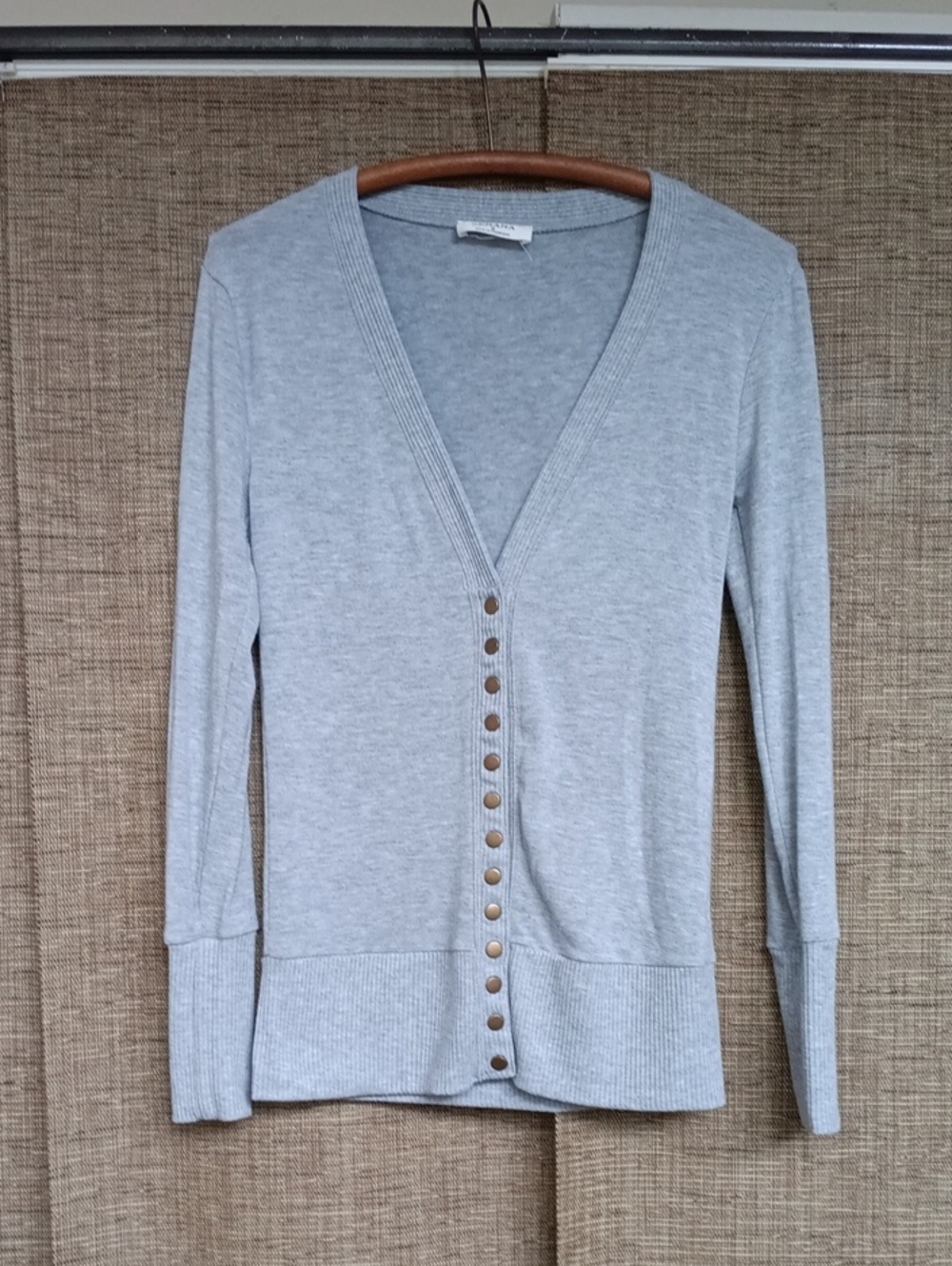 Zenana Outfitters Light Gray Button-Front V-Neck Top